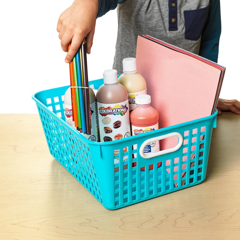 Really Good Stuff Large Plastic Storage Baskets with Handles, 13.75" x 9.75" x 5", Neon Group Colors, for Books & Supplies, Organize Classroom & Home - Image 3